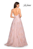 Picture of: Empire Waist Prom Dress with Metallic Floral Accents in Pink Multi, Style: 27549, Back Picture