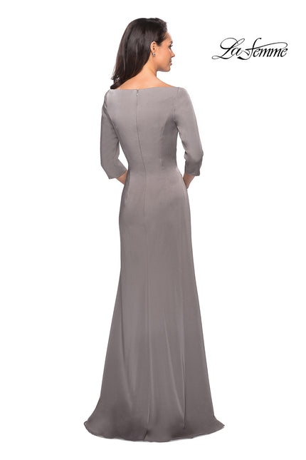 Picture of: Classic Long Dress with Three Quarter Sleeves in Platinum, Style: 25148, Back Picture