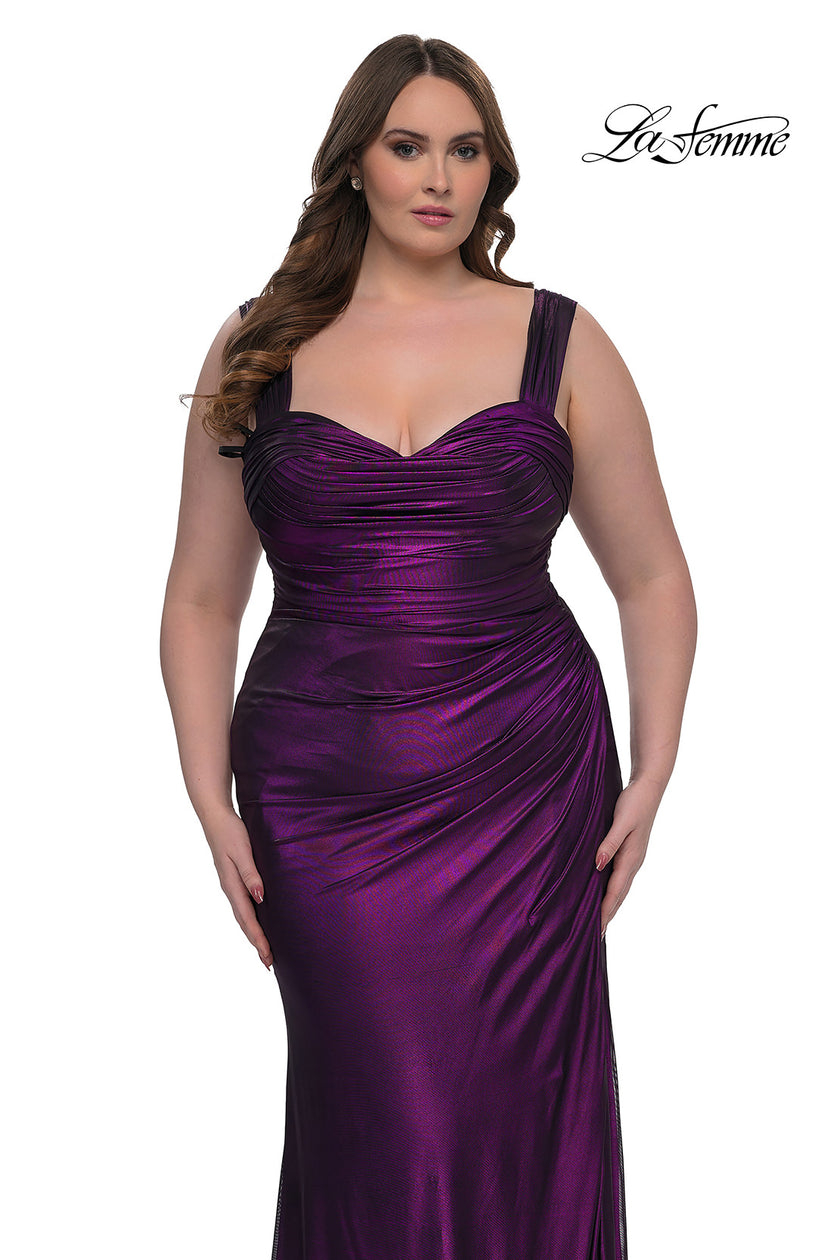 Picture of: Metallic Curve Dress with Flattering Ruching in Purple , Style: 32991, Detail Picture 13