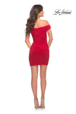 Picture of: Ruched Off the Shoulder Jersey Short Dress in Red, Detail Picture 6