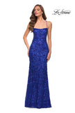 Picture of: Print Sequin Long Dress with Lace Up Back in Royal Blue, Style 29638, Detail Picture 2