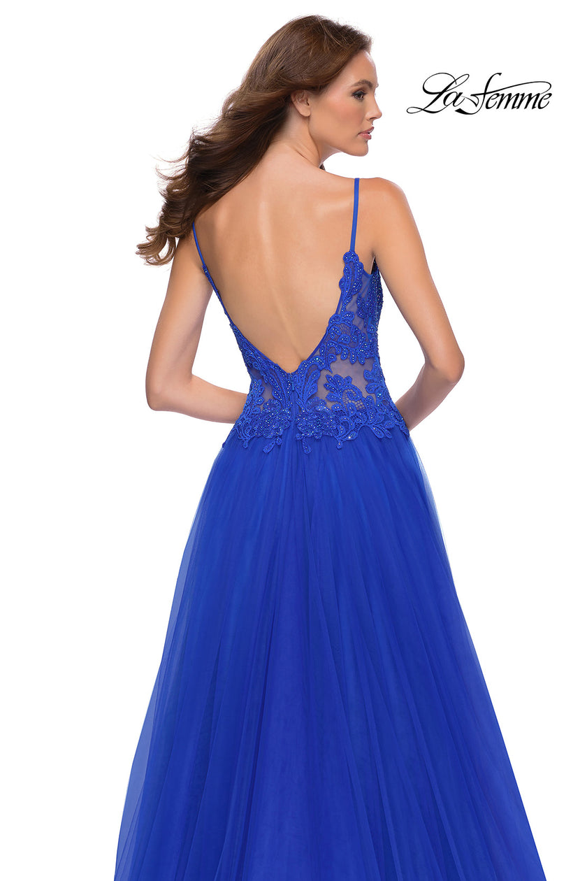 Picture of: Tulle A Line Gown with Lace Rhinestone Bodice in Royal Blue, Style 29686, Detail Picture 6