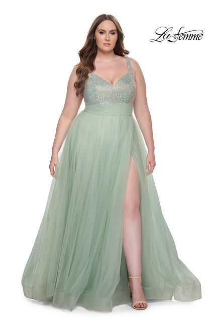 Picture of: A-Line Plus Size Prom Dress with Rhinestone Bodice in Sage, Style: 31251, Detail Picture 2