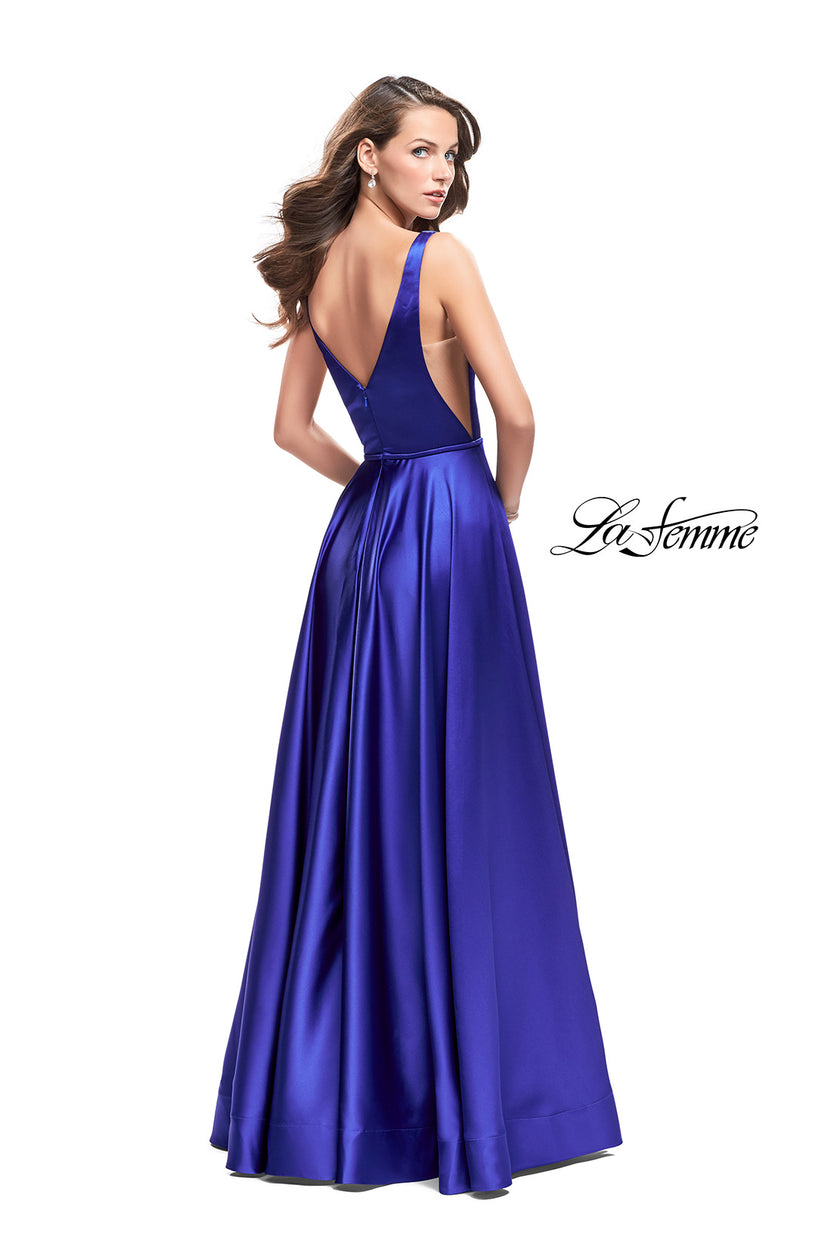 Picture of: Satin A line Prom Dress with Deep V Back in Sapphire Blue, Style: 25455, Back Picture