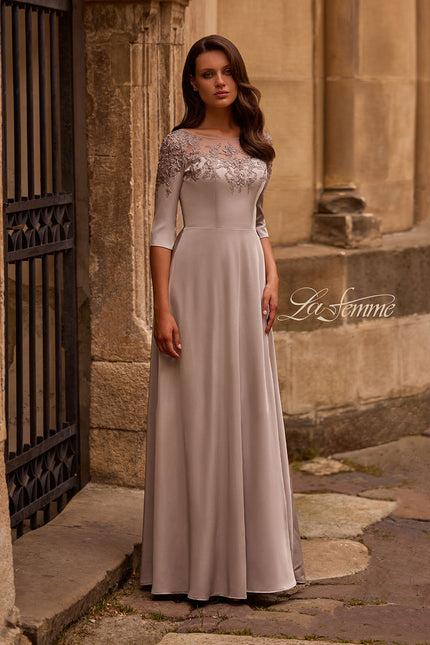 Picture of: Jersey Mother of the Bride Gown with Lace Neckline, Style: 29227, Main Picture