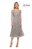 Picture of: Lace Tea Length Dress with Flare Skirt and High Neckline in Silver, Style: 30002, Main Picture