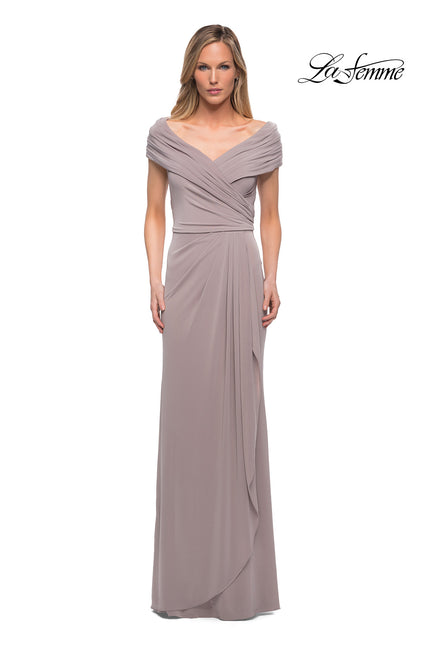 Picture of: Ruched Jersey Long Gown with V Neckline, Style: 26519, Detail Picture 13