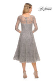 Picture of: Lace Tea Length Dress with Flare Skirt and High Neckline in Silver, Style: 30002, Back Picture