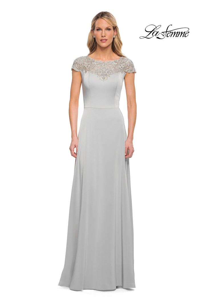 Picture of: Jersey Gown with Full Skirt and Lace Detail Top, Style: 29511, Detail Picture 6