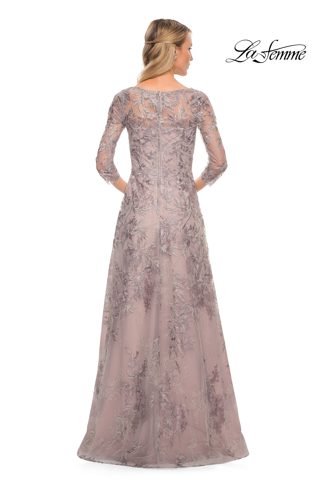 Picture of: Lace Mother of the Bride Dress with Full Skirt in Silver, Style: 30078, Back Picture