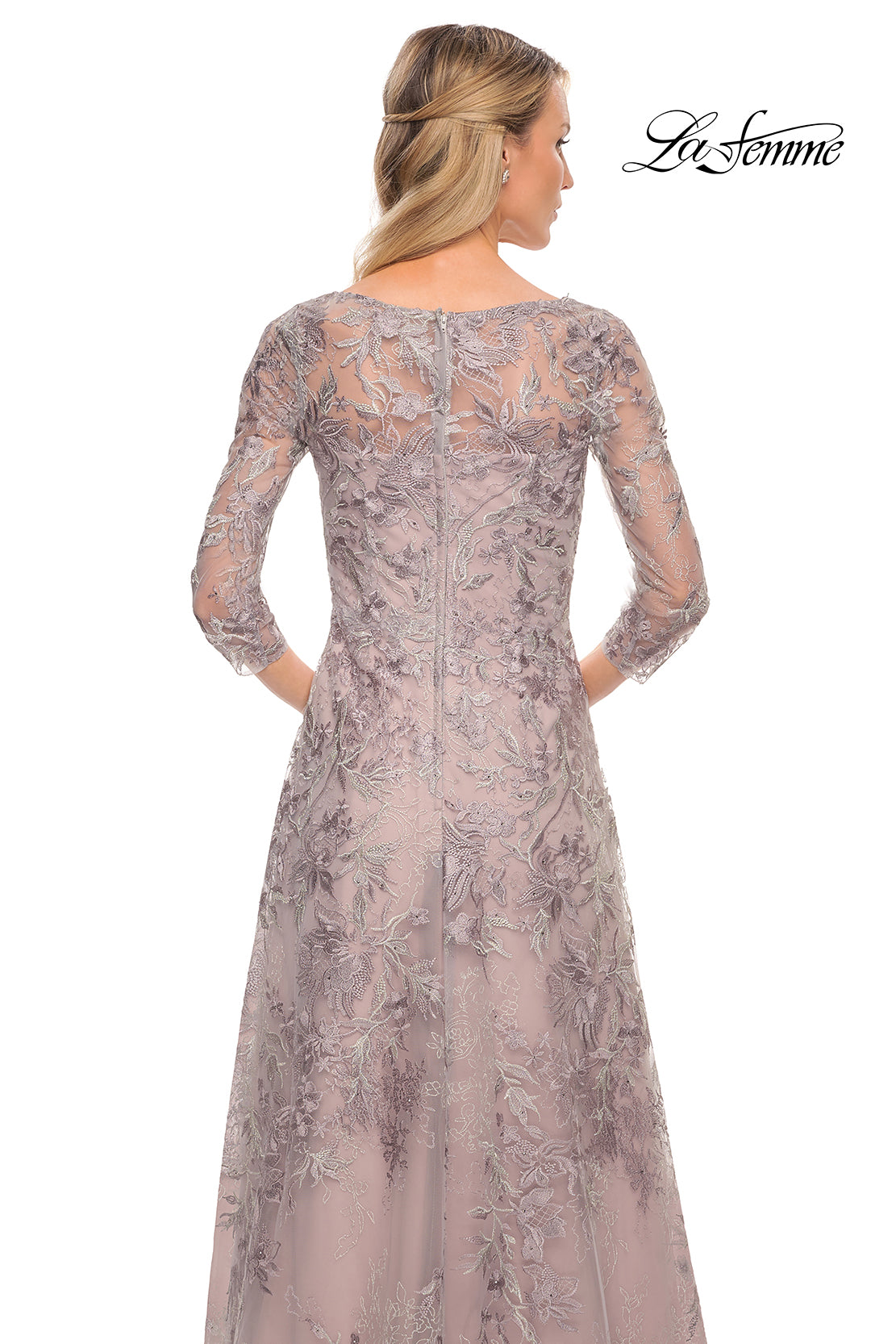 Picture of: Lace Mother of the Bride Dress with Full Skirt in Silver, Style: 30078, Detail Picture 2