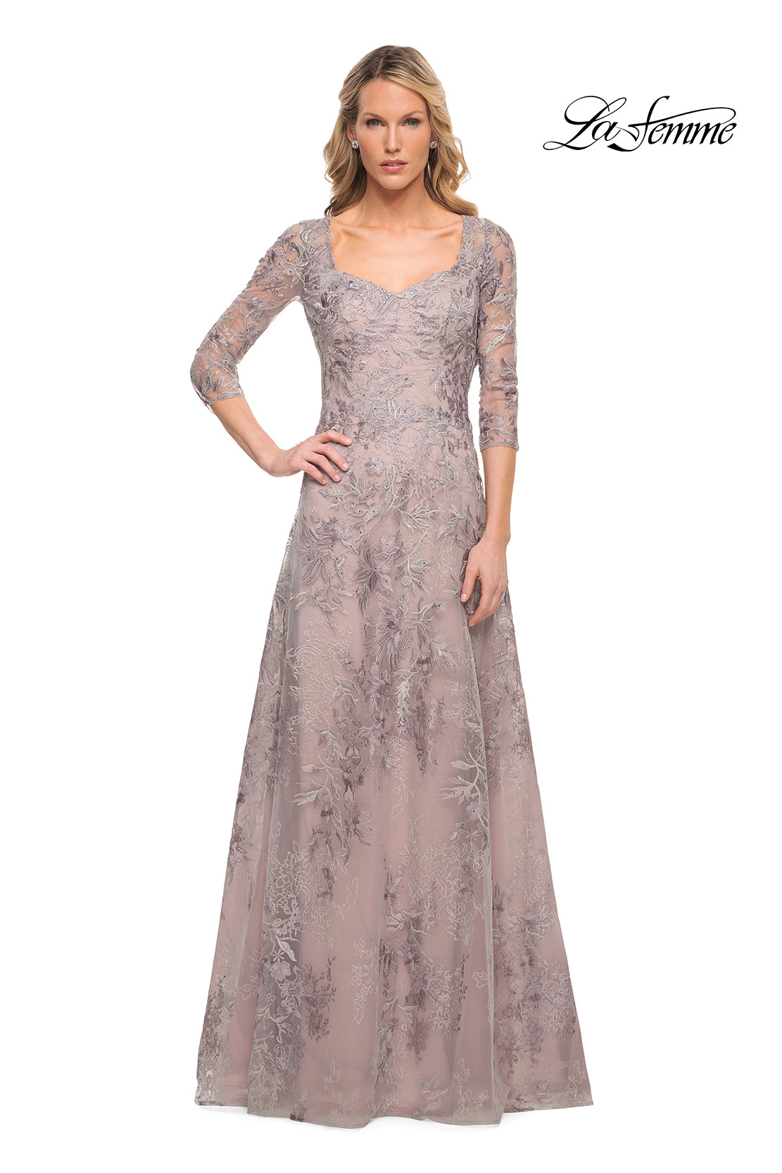 Picture of: Lace Mother of the Bride Dress with Full Skirt in Silver, Style: 30078, Detail Picture 3