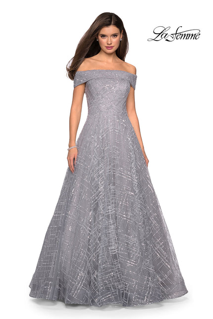 Picture of: sequin Ball Gown with Off the Shoulder Top in SIlver, Style: 27577, Detail Picture 2