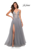 Picture of: Tulle A Line Gown with Lace Rhinestone Bodice in Silver, Style 29686, Detail Picture 2