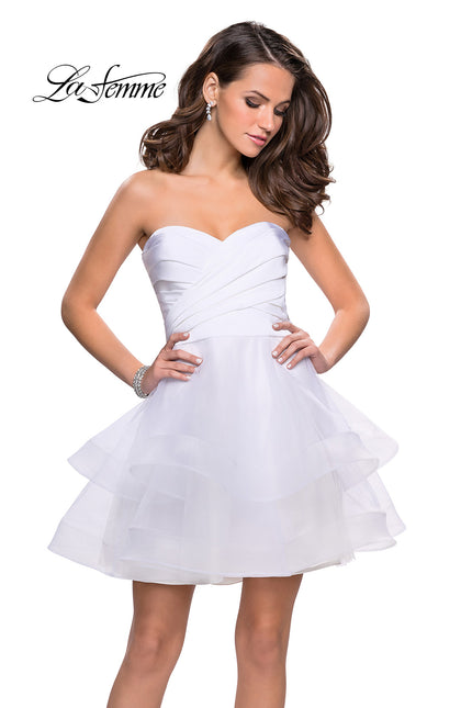 Picture of: Short Homecoming Dress with Tiered Tulle Skirt in White, Style: 26654, Detail Picture 2