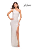 Picture of: One Shoulder Luxurious Soft Sequin Dress with Slit in White, Style: 30562, Detail Picture 10