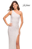 Picture of: One Shoulder Luxurious Soft Sequin Dress with Slit in White, Style: 30562, Detail Picture 2