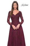 Picture of: Long Sleeve Lace and Tulle Dress with V Neckline in Navy, Style: 30795, Detail Picture 14