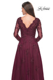 Picture of: Long Sleeve Lace and Tulle Dress with V Neckline in Navy, Style: 30795, Detail Picture 15