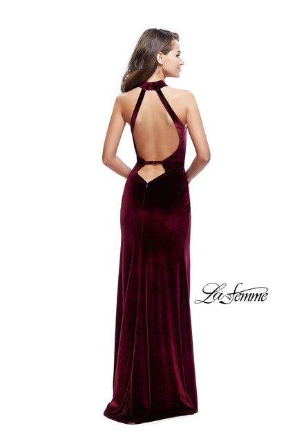 Picture of: Velvet Prom Dress with Open Back and Deep V Cut Out in Wine, Style: 25292, Back Picture