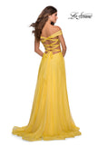 Picture of: Off the Shoulder Chiffon Gown with Plunging Neckline in Yellow, Style: 28546, Back Picture