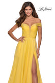 Picture of: Off the Shoulder Chiffon Gown with Plunging Neckline in Yellow, Style: 28546, Detail Picture 3
