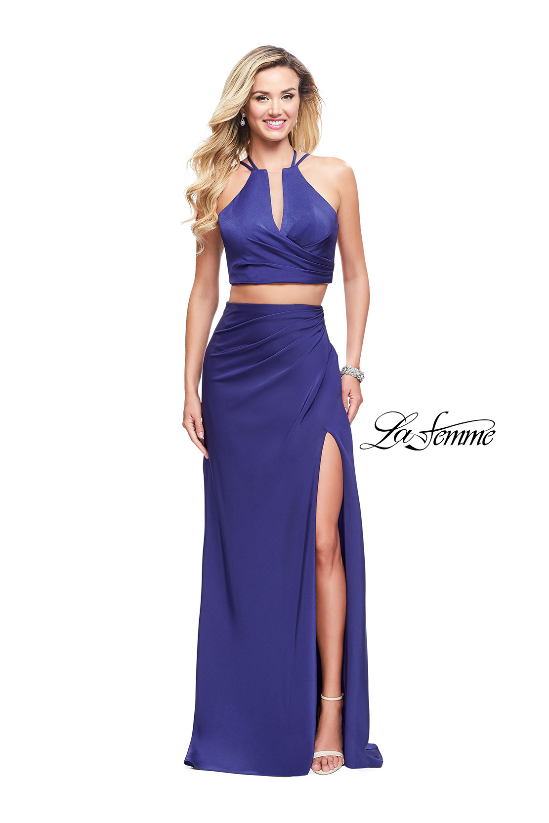La Femme - 25919 Two Piece Beaded Lace Jersey Sheath Dress | Black | 10 