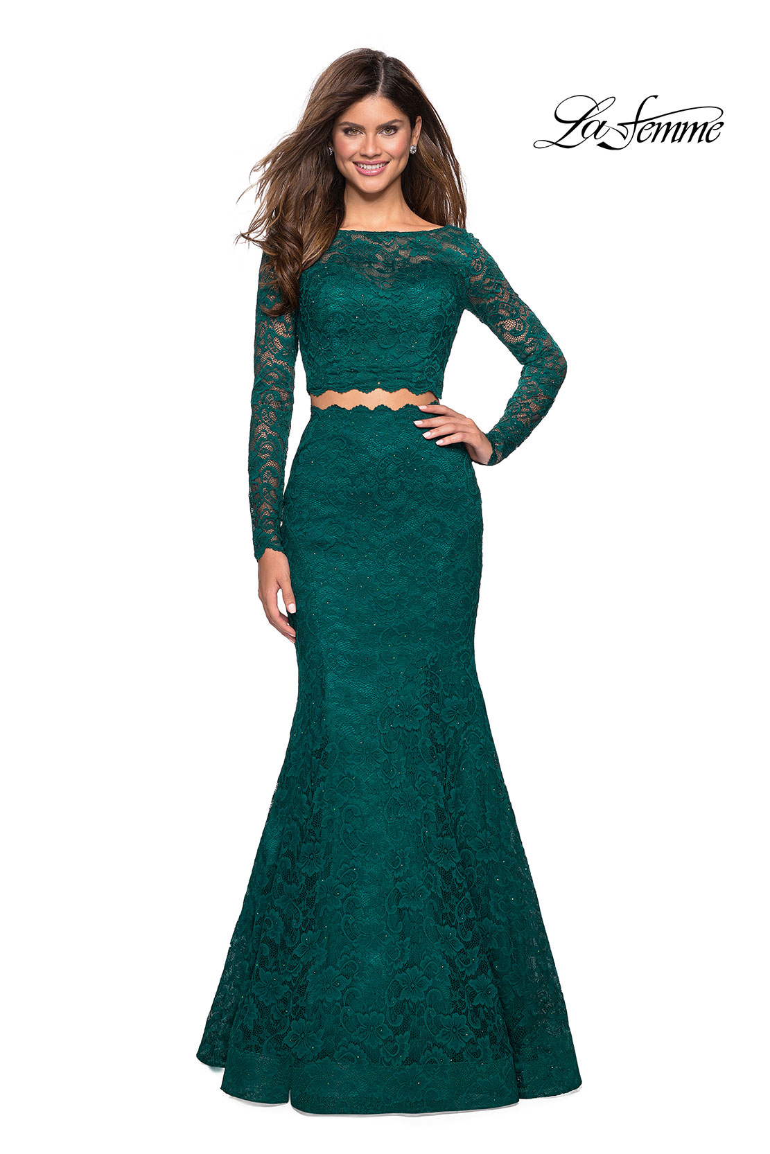 Buy > long sleeve 2 piece prom dress > in stock