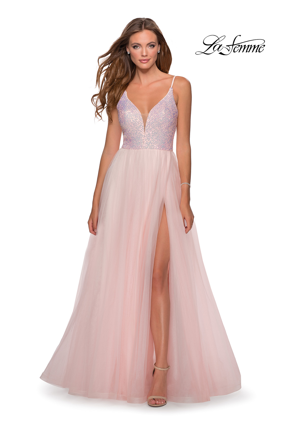 Long Pink Prom Dress with Metallic Accents - PromGirl