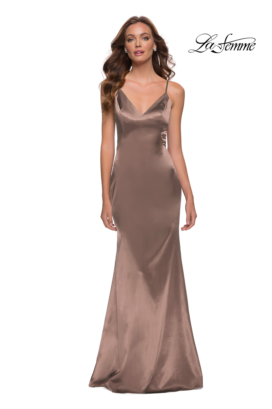 Simple scoop nude mermaid satin prom dress md16309