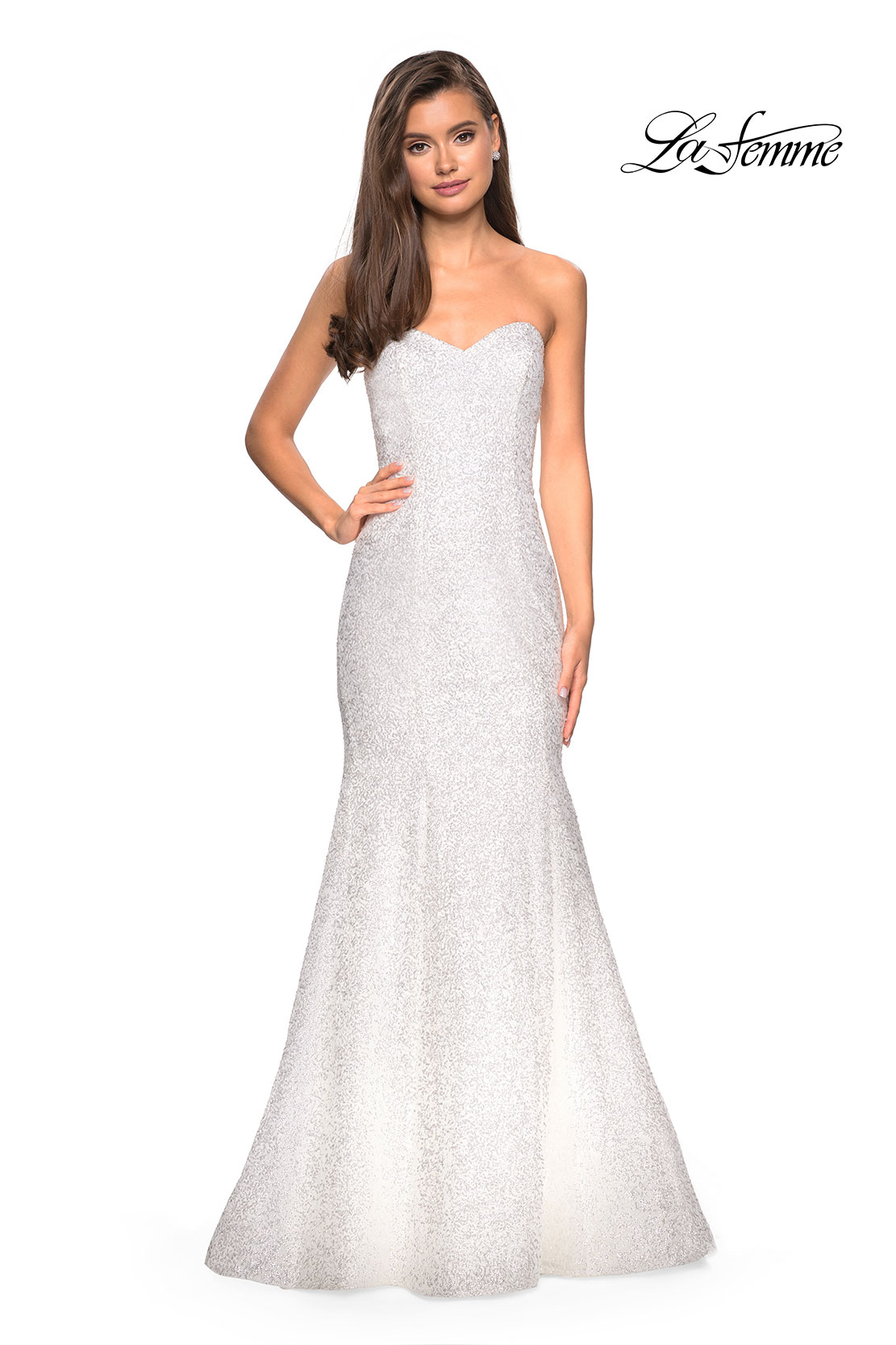 white sparkly mermaid prom dress