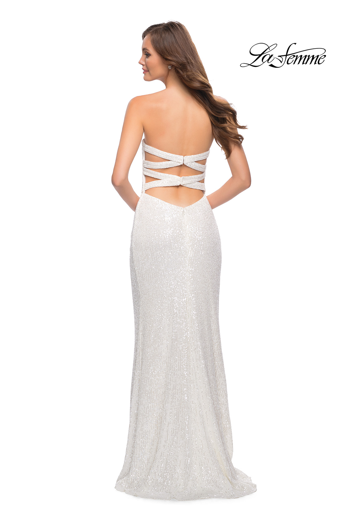 Sequin Long Faux-Wrap Prom Dress with Corset Back