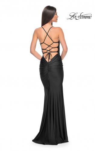 Open back outlet black prom dress