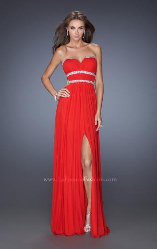 Picture of: Jersey Prom Dress with Diamond Cut Outs and Rhinestones in Red, Style: 19839, Main Picture