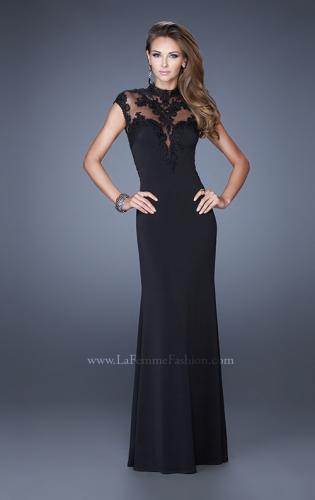 Picture of: High Neck and Cap Sleeve Jersey Prom Dress with Lace in Black, Style: 20650, Main Picture