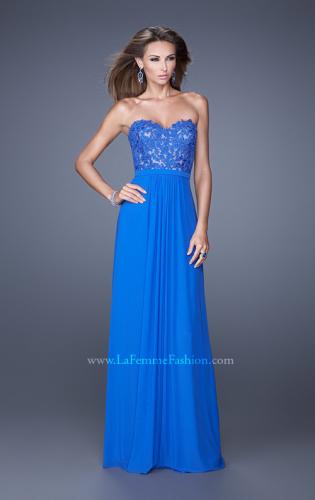 Picture of: Long Net Jersey Prom Dress with Lace Covered Bodice in Blue, Style: 20700, Main Picture