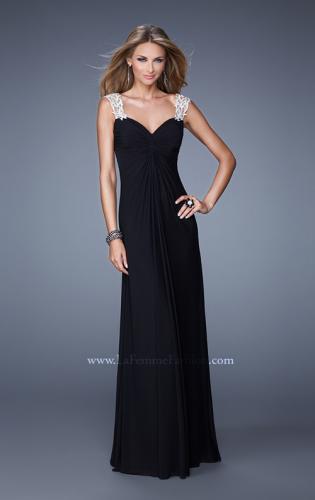 Picture of: Classic Dress with Sheer Straps and Gathered Knot Detail in Black, Style: 21104, Main Picture