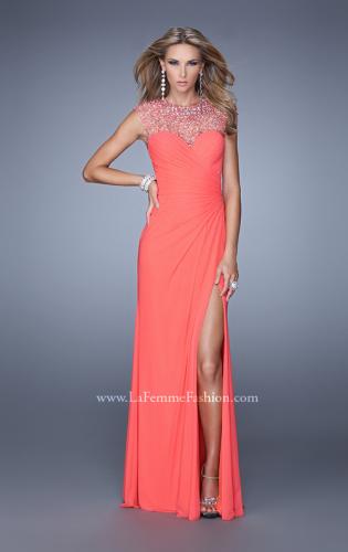 Picture of: Cap Sleeve Gathered Bodice Prom Dress with Stones in Coral, Style: 21246, Main Picture