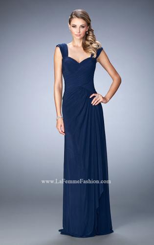 Picture of: Elegant Gown with Cap Sleeves and Pleated Bodice in Blue, Style: 21783, Main Picture