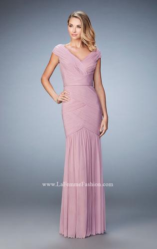 Picture of: Pleated Net Jersey Gown with Cap Sleeves and Belt in Pink, Style: 22040, Main Picture