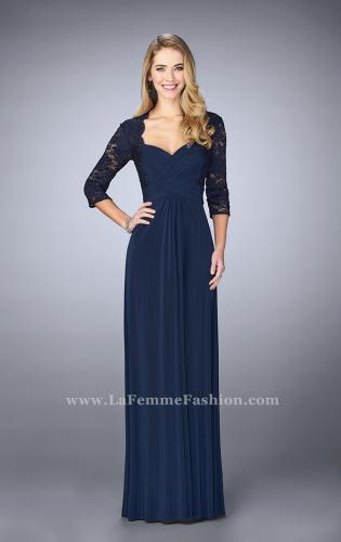 Picture of: Classic Jersey Evening Gown with 3/4 Sleeves in Blue, Style: 23139, Main Picture