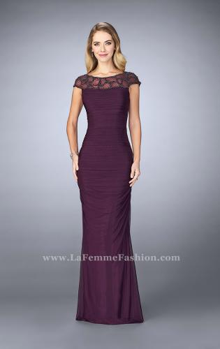 Picture of: Net Jersey Dress with Beading and Sheer Neckline in Purple, Style: 23215, Main Picture