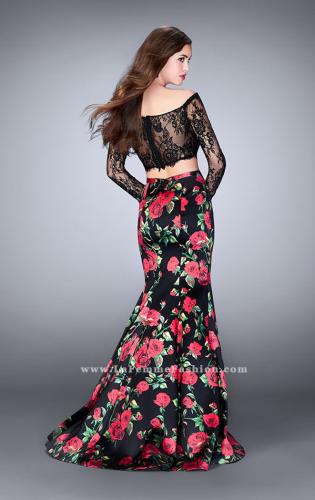 Two Piece Long Sleeves Floral Prom Dress