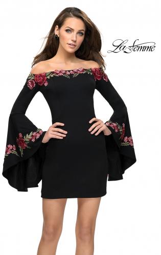 Picture of: Off the Shoulder Mini Dress with Dramatic Bell Sleeves in Black, Style: 26674, Main Picture