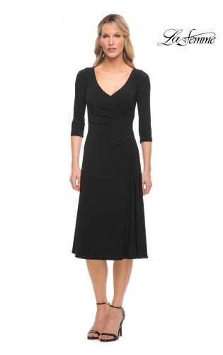 Picture of: Chic Tea Length Jersey Dress with Ruching in Black, Style: 30069, Main Picture