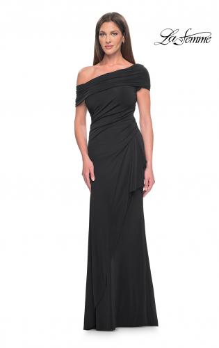 long black one shoulder mother of the bride dress