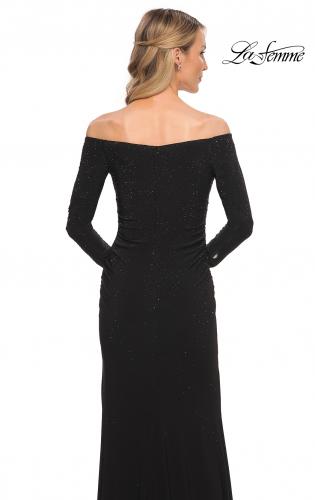 La Femme Long Sleeve Ruched Cocktail Dress Black