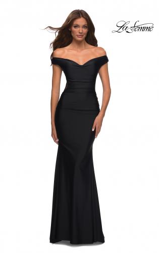 Picture of: Luxe Off the Shoulder Gown with Mesh Side and Back Panels in Black, Main Picture