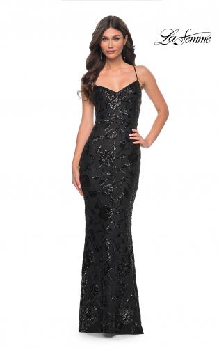 NWT La Femme Ruched Sequin Trumpet offers Gown in Gunmetal