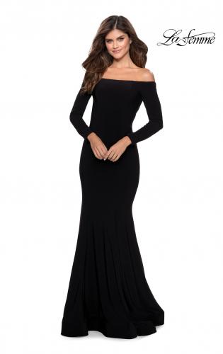 La Femme 28054 Off Shoulder Long Sleeve high quality Ruched Jersey Gown, 10